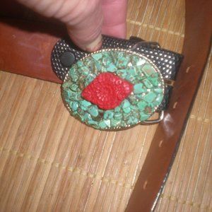 SUNSET CANYON Brand  Leather Belt  Buckle  Turquoise  Size 26  Black